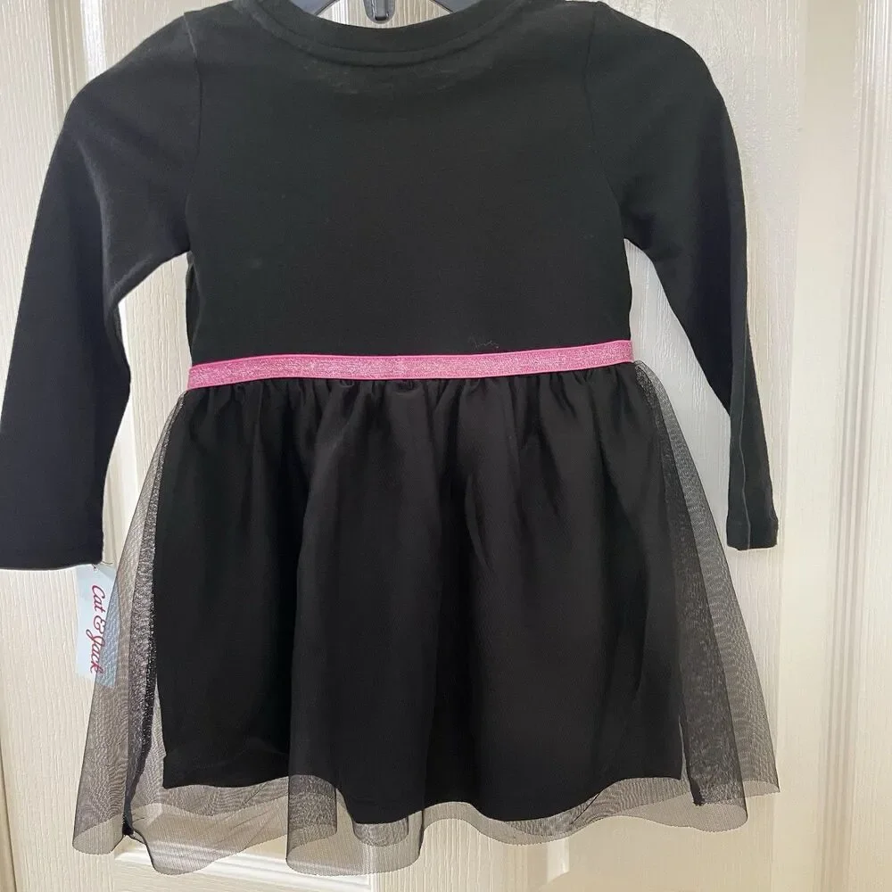 Cat & Jack Black Skeleton Halloween Tulle Dress Glows In The Dark Girls 3T NWT